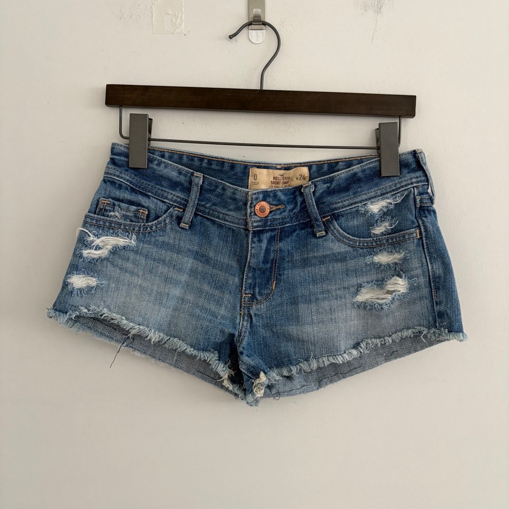 Hollister Short-Short Low Rise Distressed Denim Cut Off Shorts Blue W24